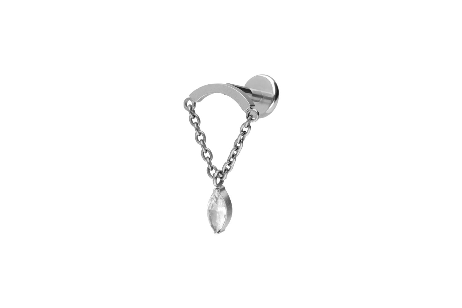 Titan Labret Piercing mit Push Fit BOGEN + KETTE + KRISTALLTROPFEN